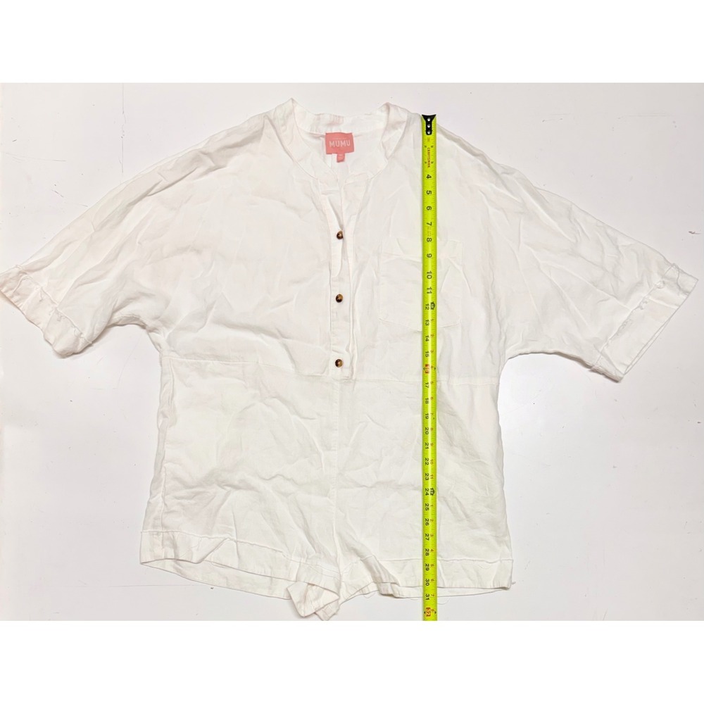 Show Me Your Mumu White Linen Romper XL Short Sleeve Button Front One Piece